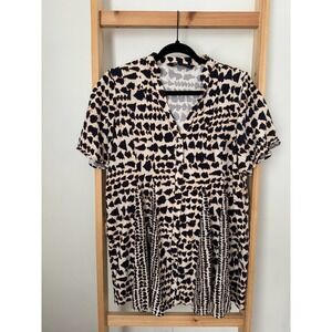 Zara Linen Blend Animal printed mini dress Button Down V Neck Cute Small (B6)
